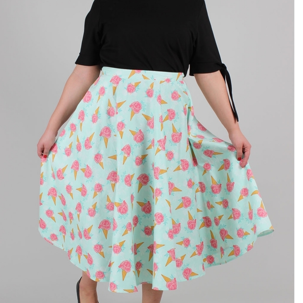 Retro Pin-up Vintage Voodoo Vixen Full Midi Skirt Ice Cream Floral Clowncore S - Picture 3 of 13